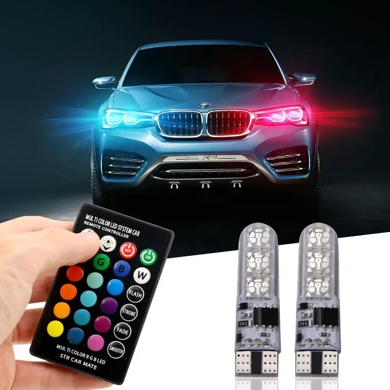 Светодиодная лампа T10 5050 RGB 6SMD COB Canbus 194 168 автомобильный светильник с пультом