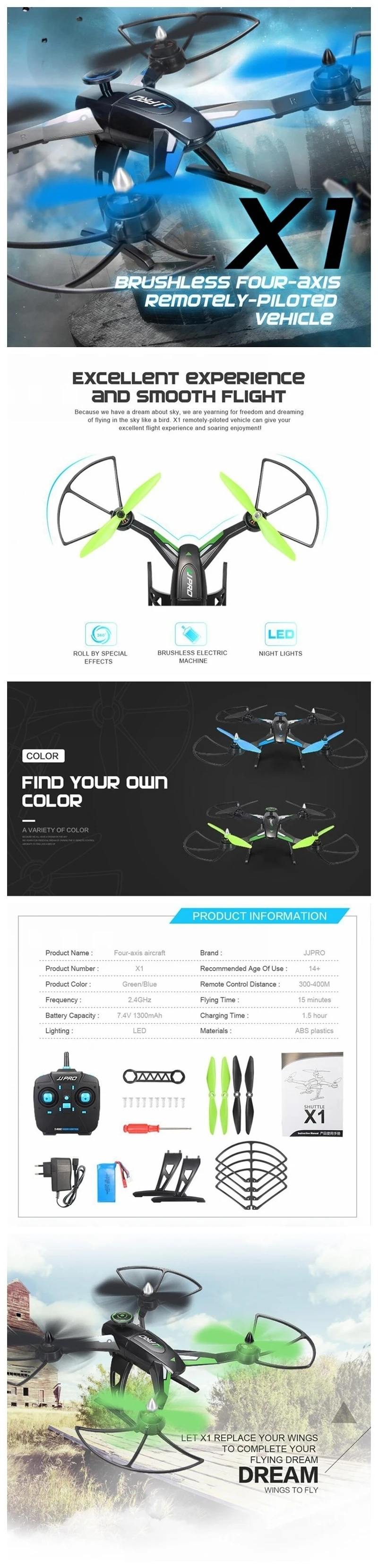 JJR/C JJRC X1 с безщеточным мотором 2,4G 4CH 6-осевой рулон сальто игрушки подарок RC дроны Quadcopter RTF Vs MJX X101 X102H X8G CX20 ZLRC