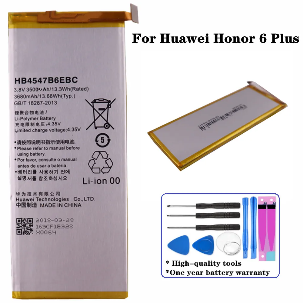 

New Genuine High Quality 3500mAh HB4547B6EBC Battery For HuaWei Honor 6 Plus 6plus PE-TL20 UL00 TL10 CL00 Bateria + Tools