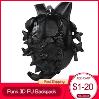 unique 3d chameleon personality pu backpack 2021 student school bag monster travel backpacks black red gothic large fashion