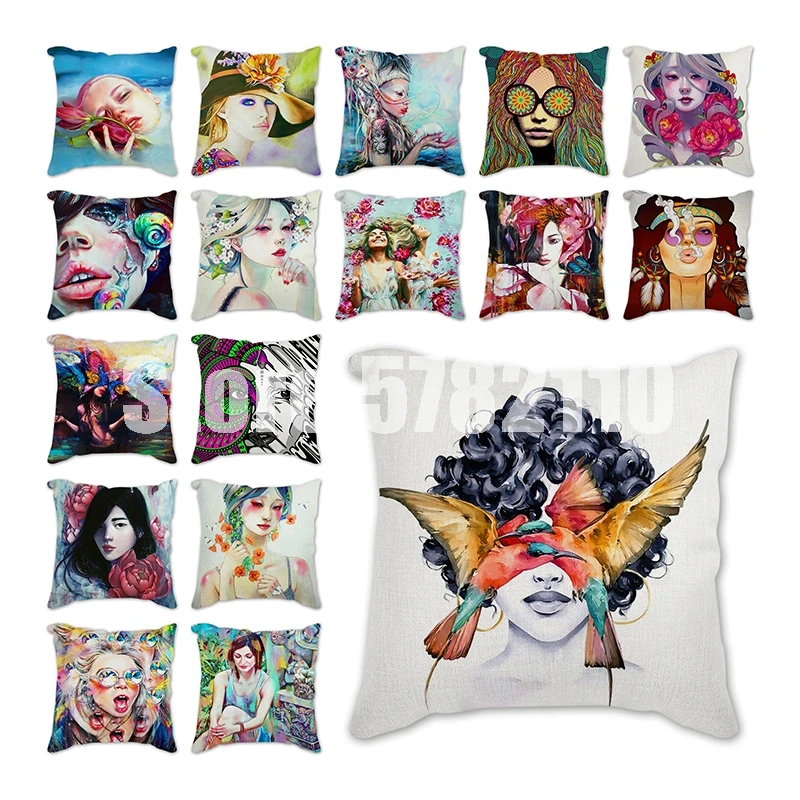 

hummingbird Flowers Girl Pink Floral Decorative Pillowcase Polyester Cushion Cover Throw Pillow Sofa Decoration Pillowcover