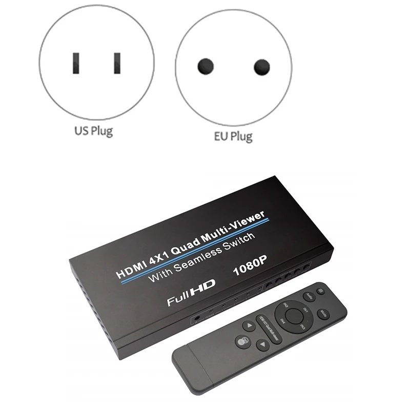 

HDMI-Compatible Multi-Switcher 4X1, Quad Multi-Viewer 4 in 1 Out Switcher 1080P IR Control 3D for PC/STB/DVD