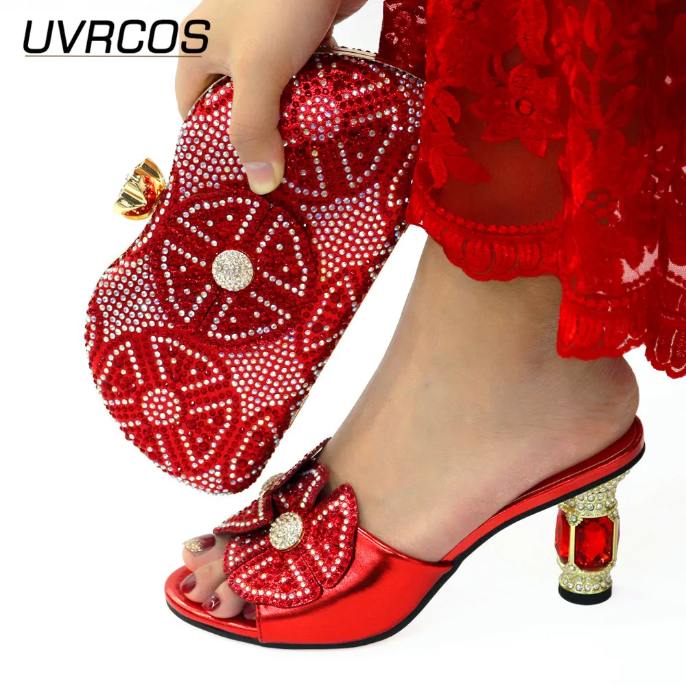 

Italian Design Ladies Shoes and Bags To Match Set Nigerian Women Wedding Shoes and Bags Set Decorated with Applique in Red Dew
