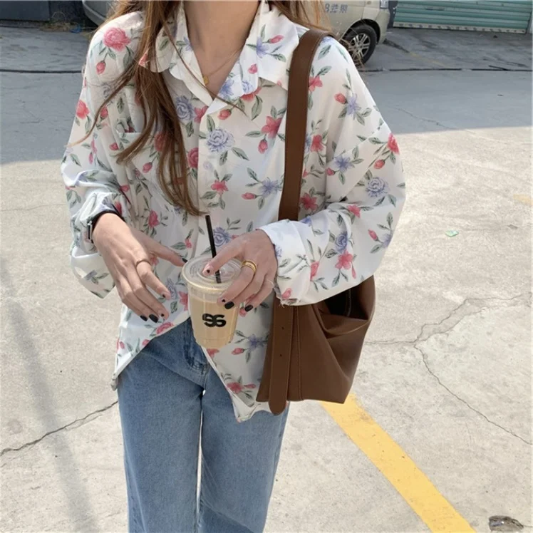

Large Size Design Sense Niche Vintage Floral Top for Plump Girls Spring 2021new French Style Gentle Shirt for Women