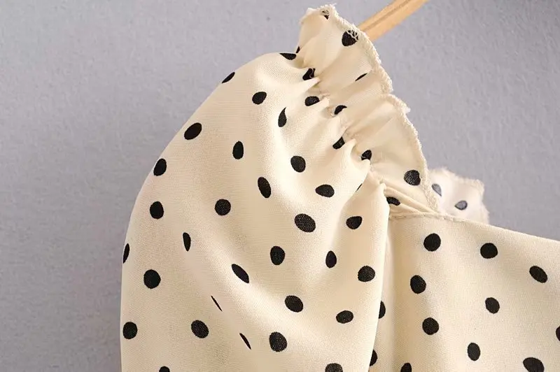 Bazaleas Vintage Cream Blouse harajuku Ruffles ropa mujer Fashion Dot Print blouse women Elegant Half Sleeve Top | Женская одежда