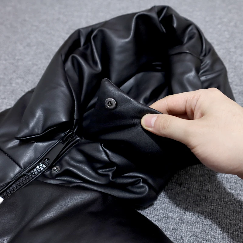 Куртка женская утепленная из искусственной кожи парка на молнии с капюшоном