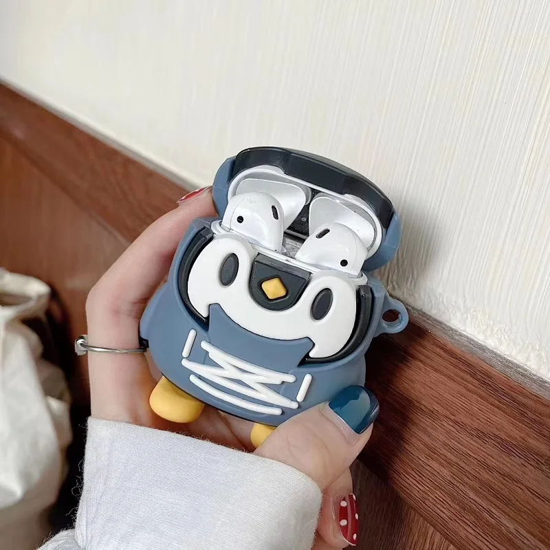 3D Smooth Silicone Cute Penguin/Sea Lion With Fashionable Fleece Earphone Case For Airpods1/2Pro Buy One Get Anti-lost Ring Free |