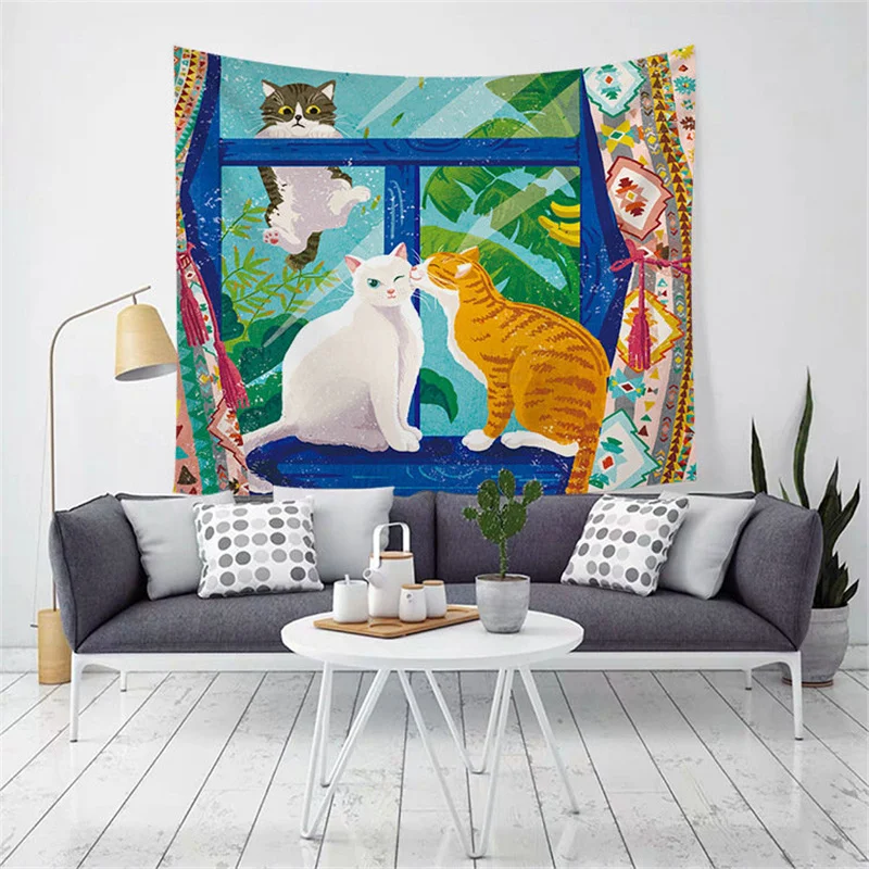 

Hanging Tapestry Mountain View Printed Whale Cartoon Cat Dinosaur Wall Hanging Tapestries Boho Bedspread Blanket