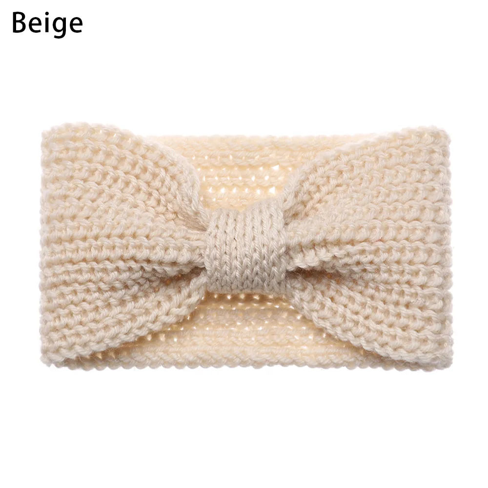 beige Новинка, женские вязанные крючком шерстяные повязки на голову, зимние богемные плетеные повязки для волос, одноцветные повязки для волос ручной работы - Цвет: beige
