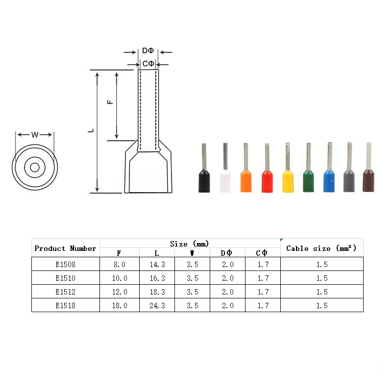 100 шт./лот E1508 наконечники комплект провода медь обжимной разъем Изолированный