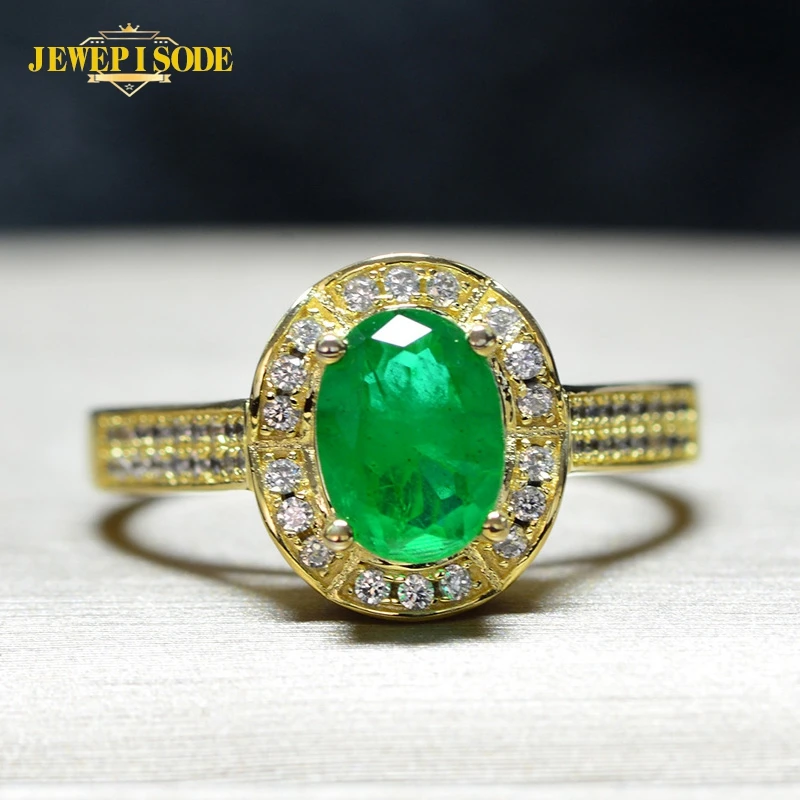

Jewepisode Solid 925 Sterling Silver 6x8MM Emerald Gemstone Rings for Women Men Vintage Gold Color Fine Jewelry Ring Wholesale