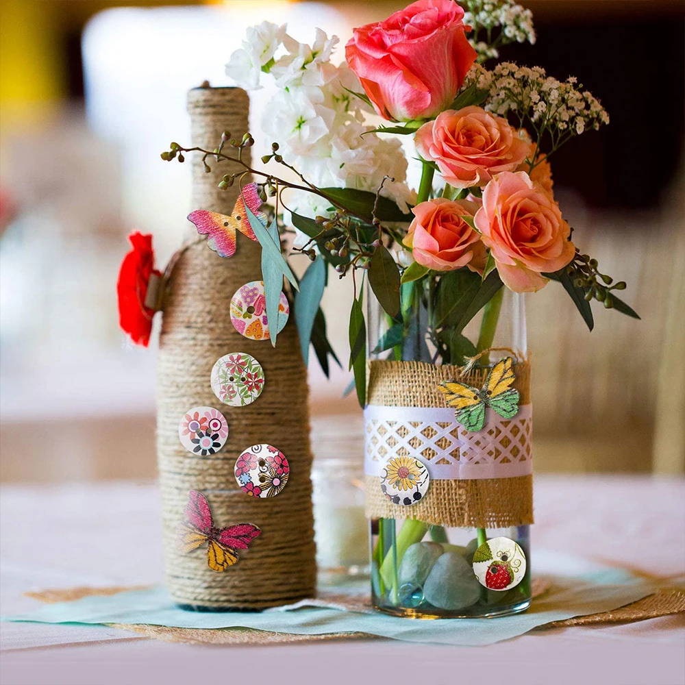 

50pc Mixed Wooden Butterfly Painted Sewing Button For Clothing Decoration Buttons Scrapbook Diy Home Sewing Crafts Accessories