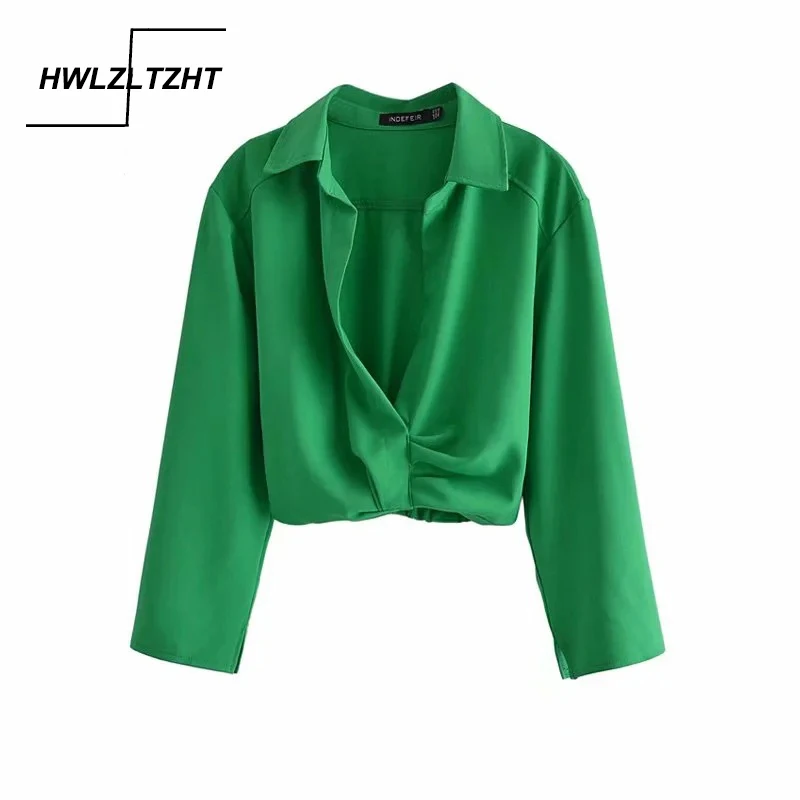 

HWLZLTZHT 2021 модные женские блузки короткий топ с рюшами женские пикантные укороченные топы с длинным рукавом летние блузки женские белые рубаш...