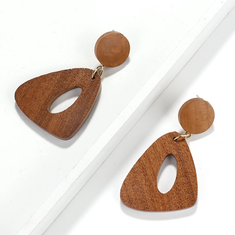 AENSOA Vintage Unique Design Brown Triangle Wooden Earrings Ethnic Irregular Geometric Statement Drop Fashion Jewelry | Украшения и