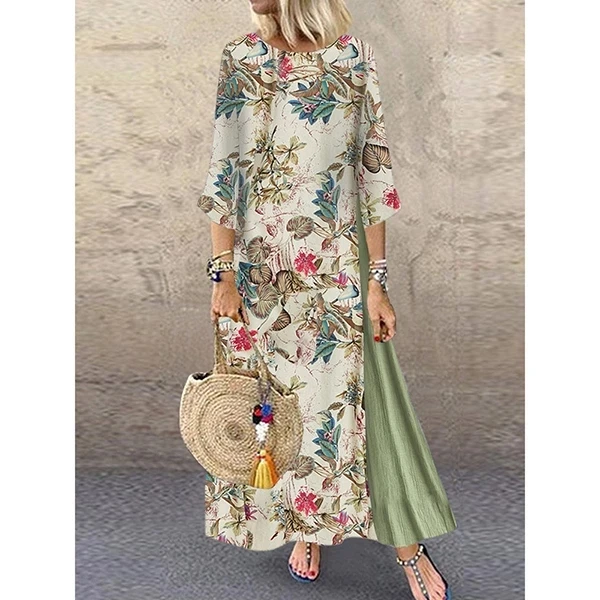 Женское платье макси с круглым вырезом Boho летнее повседневное свободное