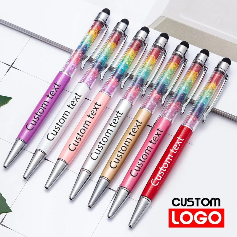 100pcs/Lot 2 in 1 Crystal Metal Ballpoint Pen Diamond Touch Screen Capacitive Pen Advertising Gift Writing Pen Customized Logo