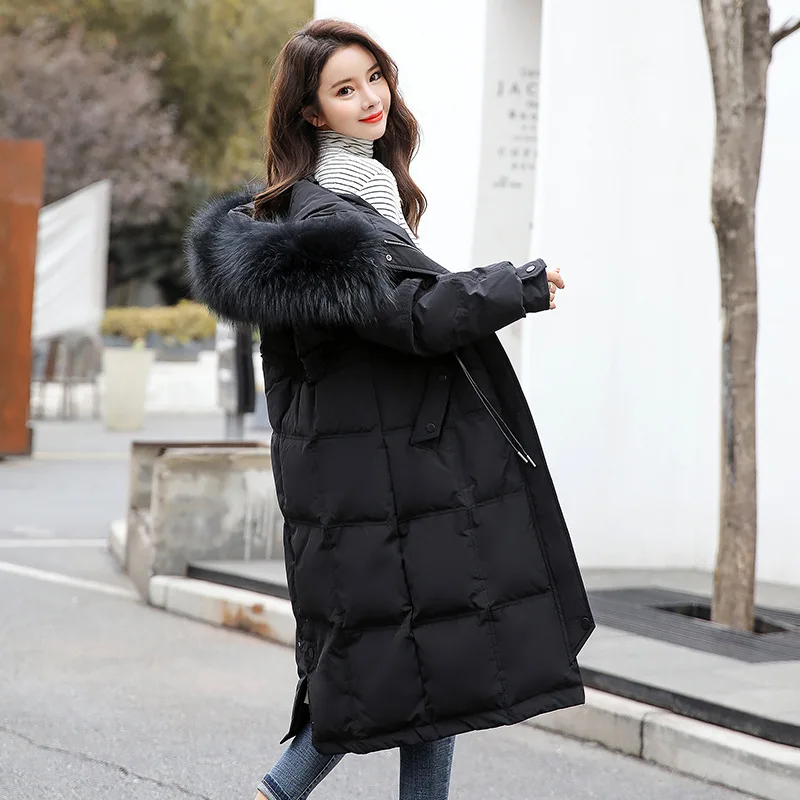 

Women's Down Jacket Mid-Length Over-The-Knee Waist Slimming 2021 New Winter Coat With Large Fur Collar