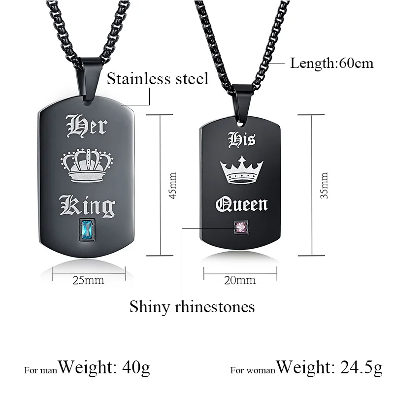Ее король/его королева собачья бирка из нержавеющей стали парная Подвеска