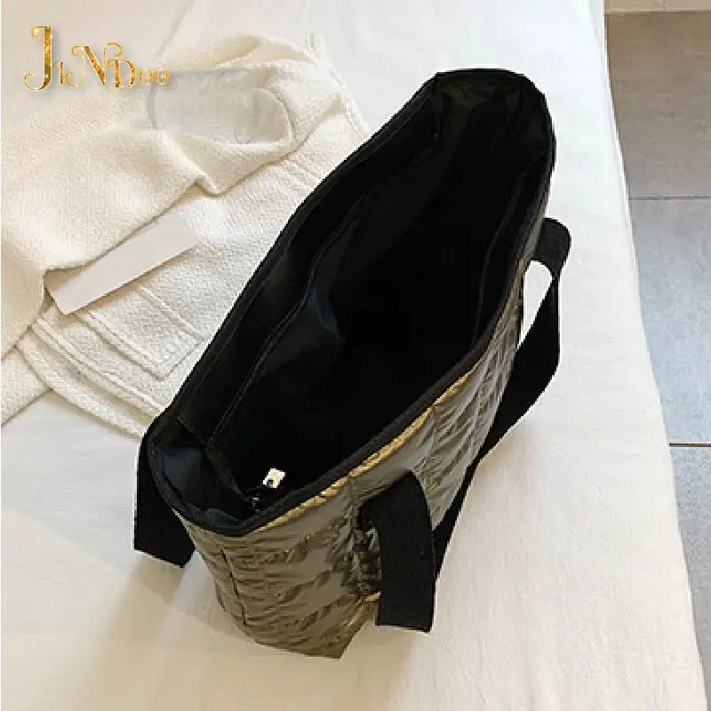 2021 new cotton tote handbags fashion winter quilted travel shoulder bags for women large capacity waterproof shopping purses free global shipping