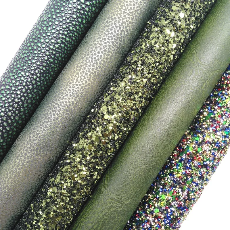 Зеленая массивная блестящая кожа тисненая искусственная ткань с икрой бархатная