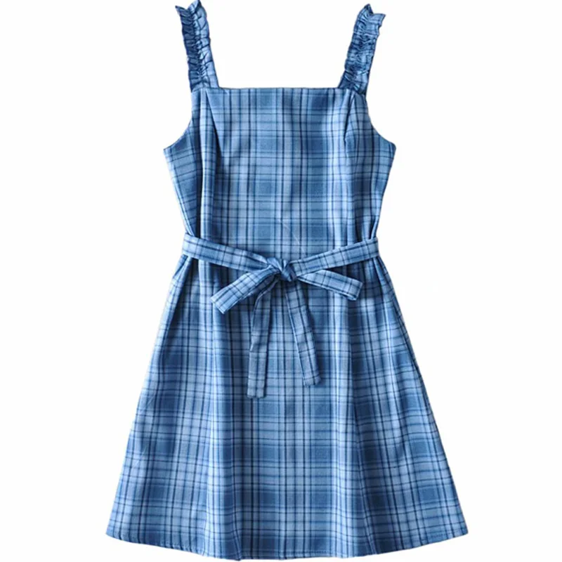 

American-Style Retro Plaid Strap Slim-Fit Dress Summer Ins Style Blogger a French Girl Yamamoto First Love Skirt