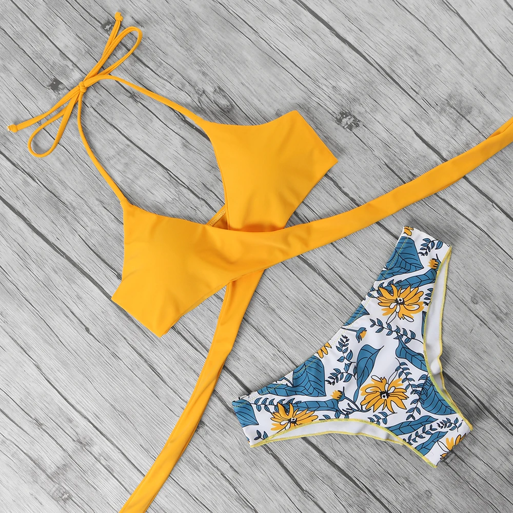 Перекрестный Бандаж бикини пуш ап 2021 купальник женский сексуальный Холтер