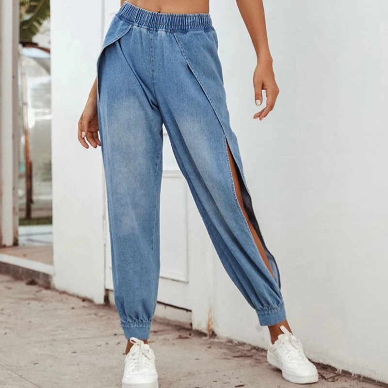 Женские брюки с высокой талией модные ковбойские повседневные боковыми