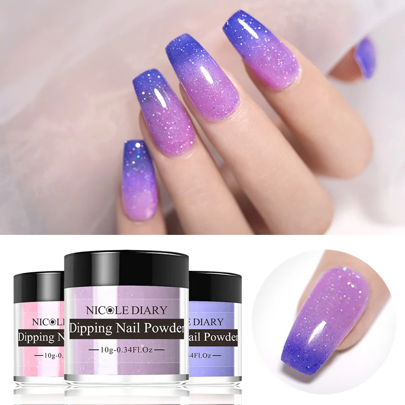 NICOLE DIARY 10 г термальная пудра для ногтей с изменением цвета градиентная блестящая