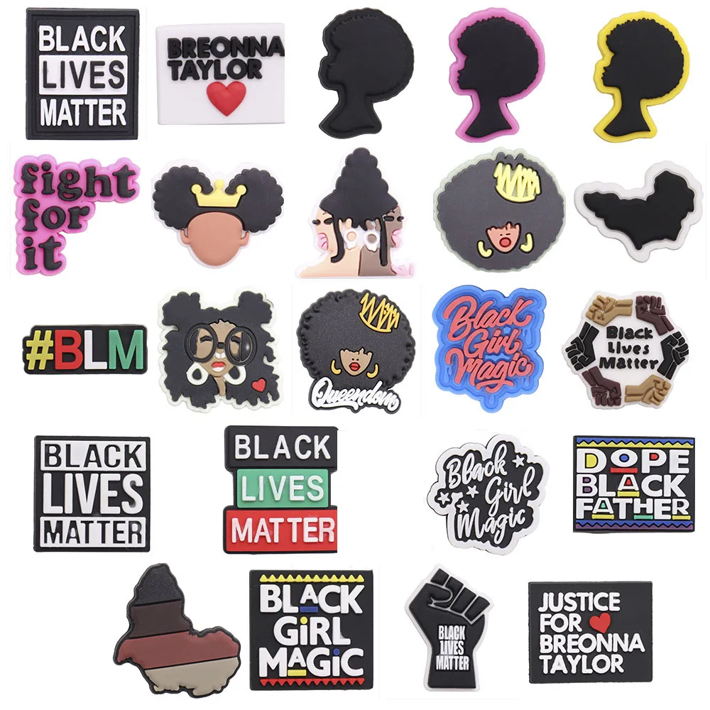 

1Pcs Black Lives Matter BLM# I can not Breathe Magic Girl PVC Garden Shoe Charms Decorations DIY Croc Jibz Wristbands Kids Gift