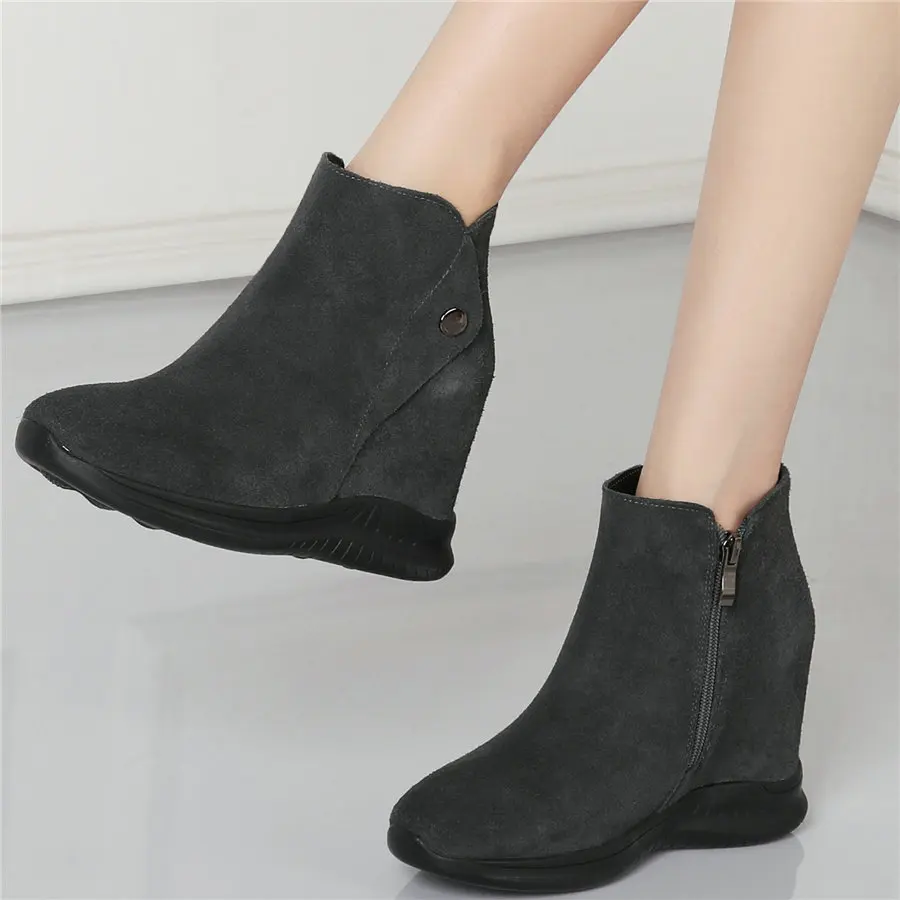 Модные кроссовки Женские ботильоны из натуральной кожи на скрытой танкетке и