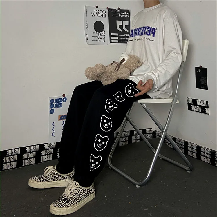 

INS Super Popular Bear Ankle Banded Pants Women's Pants 2021 New Harajuku BF Style Korean Style Loose Track Pants Harem Trousers