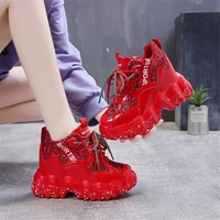 autumn winter women thick sole ankle boots fashion platform leather booties female wedge shoes ladies lace up high tops sneakers