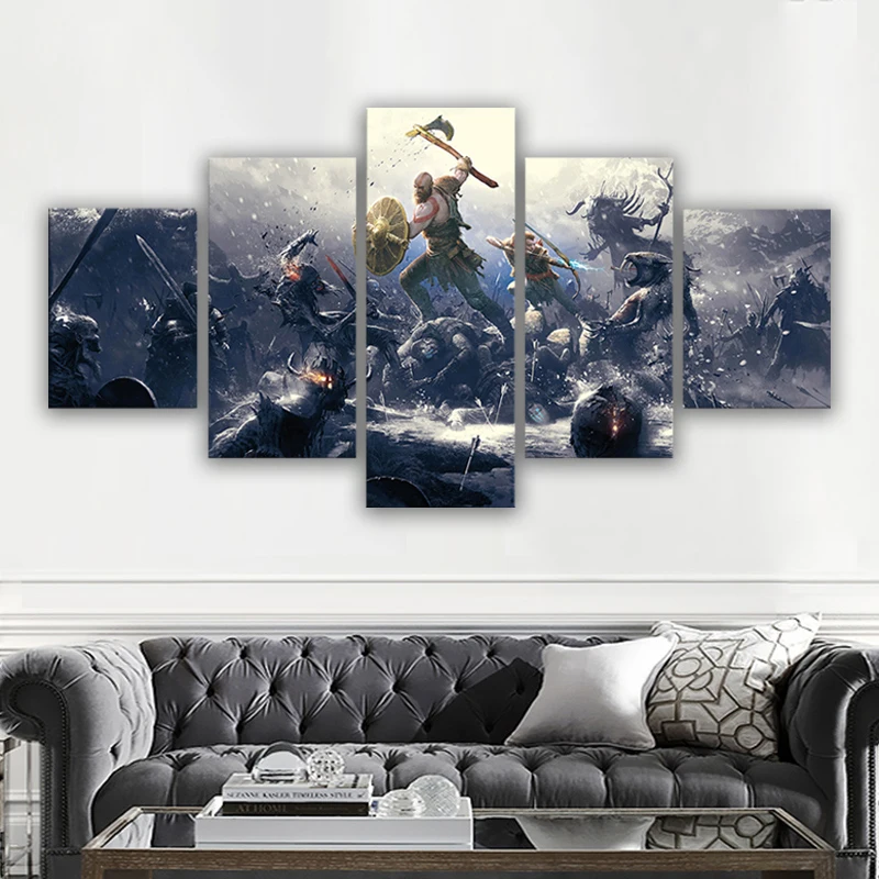 

Wall Art Modular Pictures Canvas Printed 5 Panel Kratos God Of War Game Home Decoration Posters Painting Living Room Framework