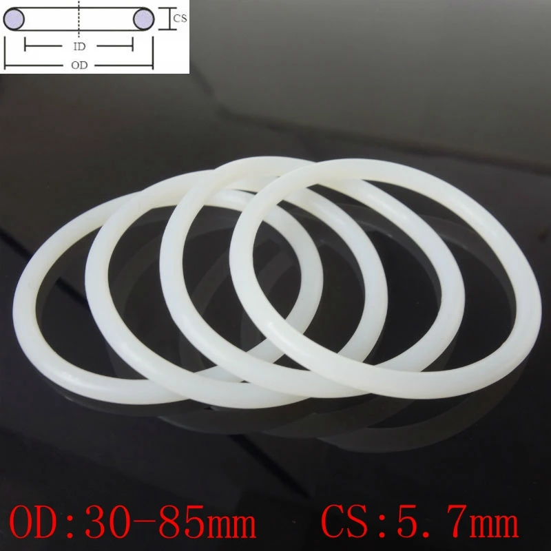 

White Food Grade Silicon Rubber O-Ring Seals Washer Cross Section 5.7mm OD 35-200mm