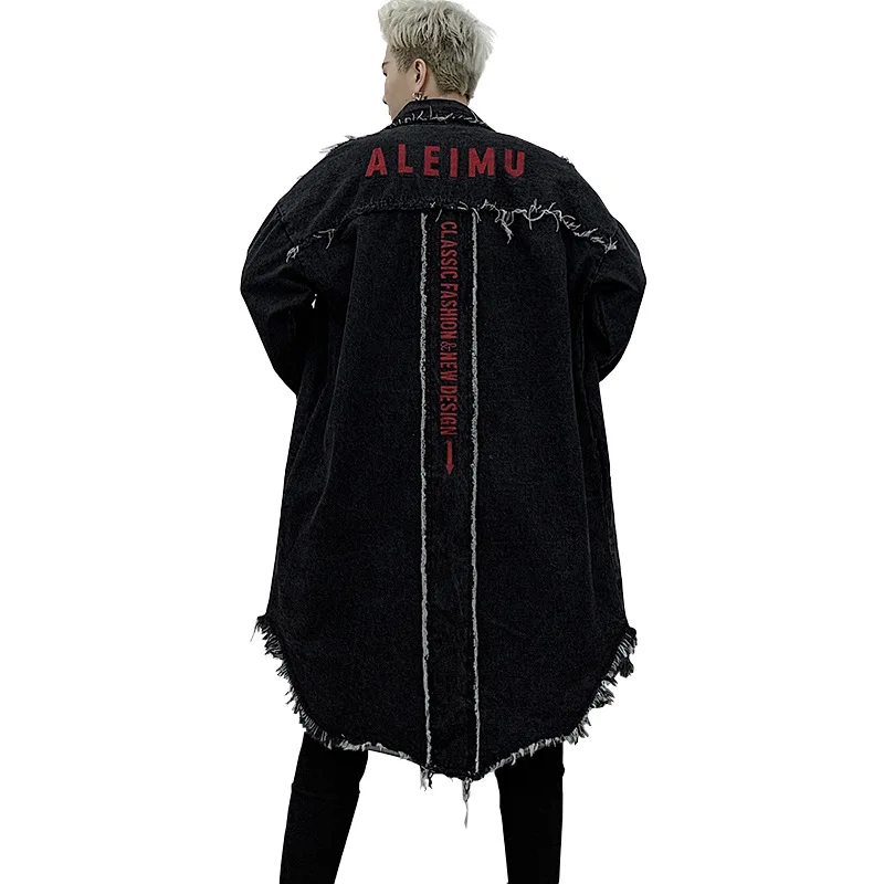 

2020 Spring Korean Style Retro Lazy Denim Jackets Trench for Men Long Casual Loose Denim Windbreaker Coat Men Clothes MG424