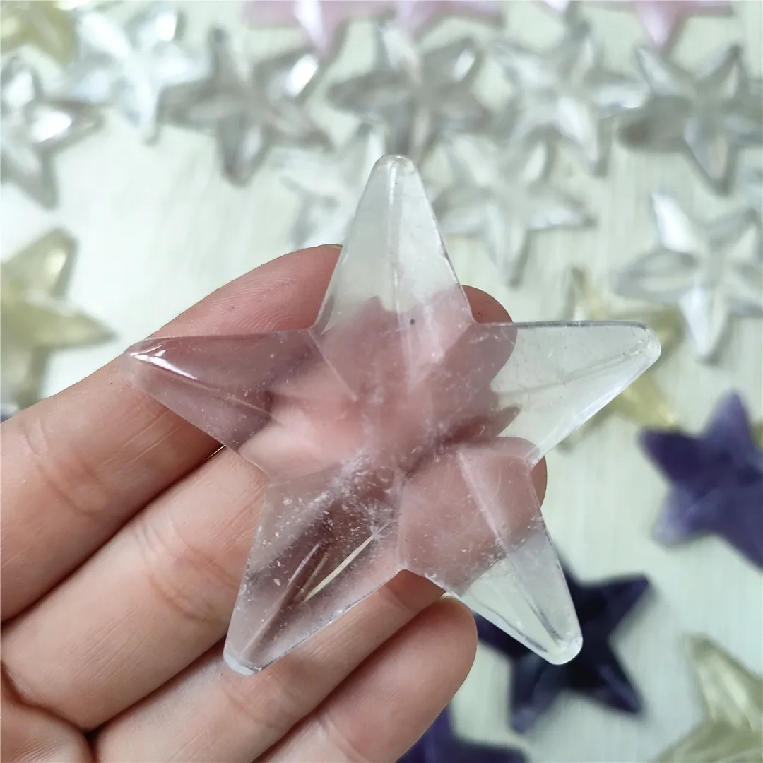 

50mm Beautiful Natural Clear Quartz Crystal Carved Healing Lucky star gifts