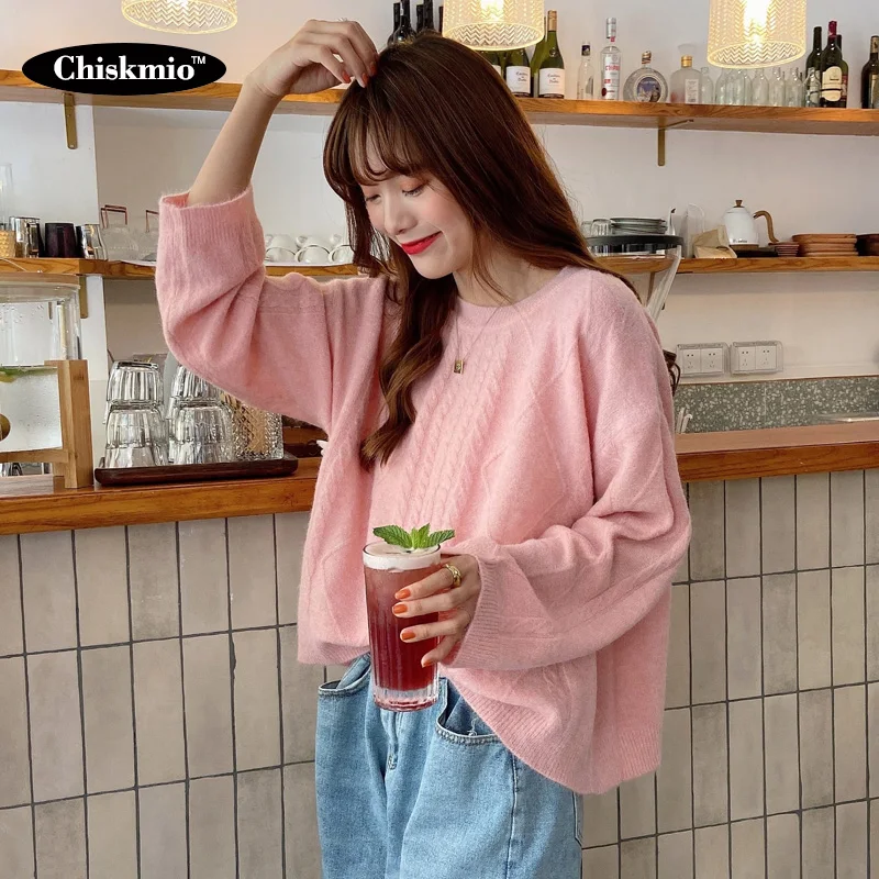 Женский флисовый пуловер Chiskmio вязаный свитер с круглым вырезом и длинным рукавом