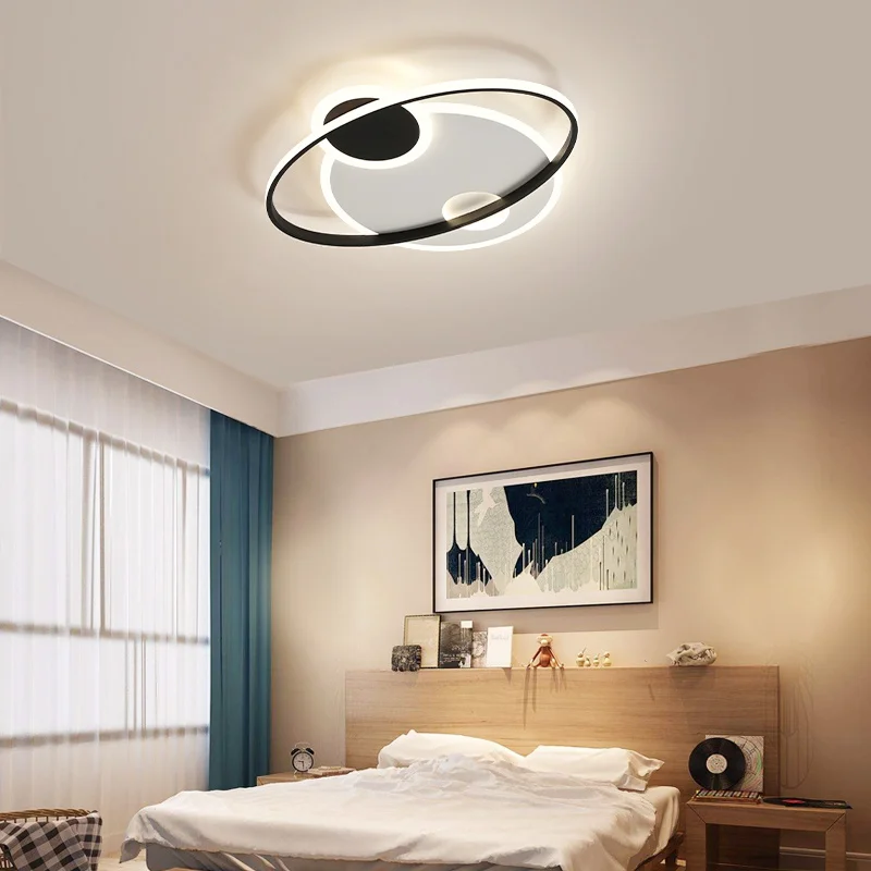 

Diameter 40/60CM Minimalist Modern chandeliers Black+White Hardware+Acrylic led chandelier Bedroom Studyroom lustre led lights