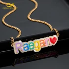 Женское Ожерелье с радужным именем, персонализированная цепочка со сверкающим именем Стразы, кулон на День святого Валентина