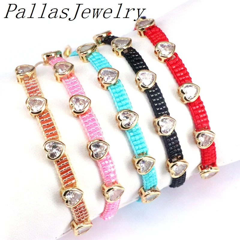 

5Pcs Charm CZ Heart Bracelet Ladies Gift 2020 Miyuki Winter Bracelets For Women Adjustable Jewelry handmade Woven Jewellry
