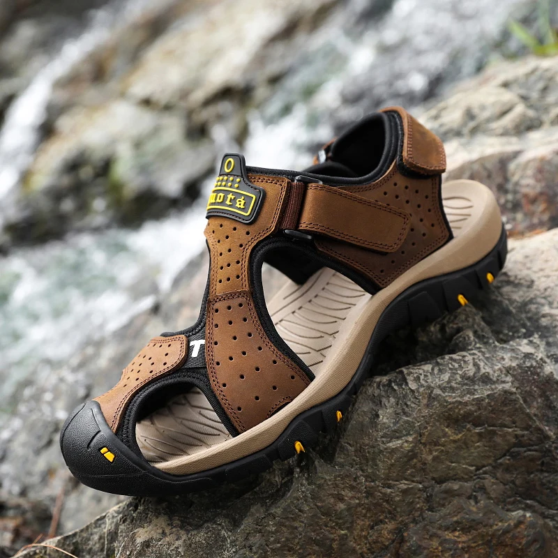 

Men's Sandals Summer Genuine Leather Classical Roman Slippers Breathable Hiking Trekking Casual Slip-on Beach Slippers for Men