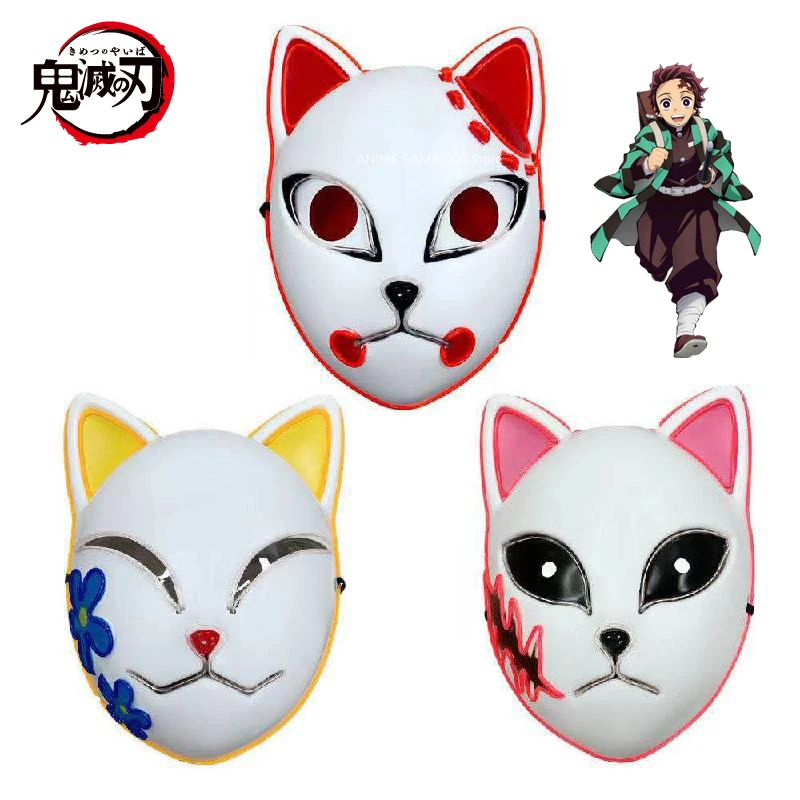 

Anime Demon Slayer Tanjiro Mask Kimetsu No Yaiba Mugen Train Makomo Sabito Masks Cosplay Masques Kyoujurou Costume LED Mascaras