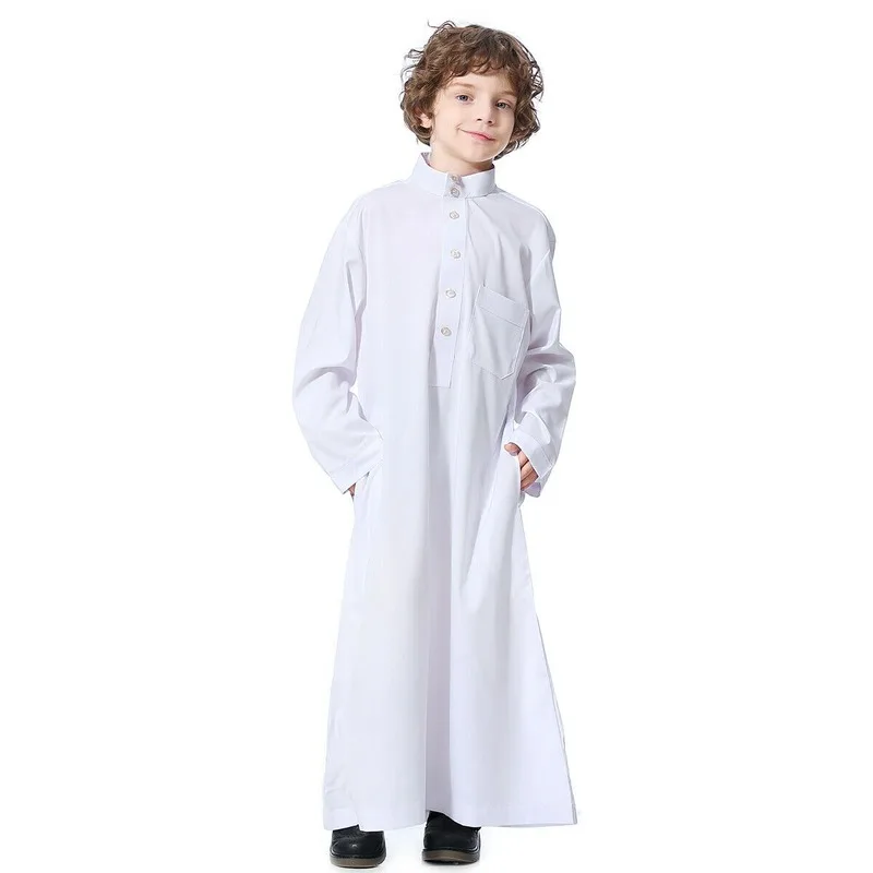 Muslim Kids Boys Clothes Long Sleeve Robe Thobe Jubba Islamic Abaya Middle East Arab Clothing Traditional Costumes Child Dresses