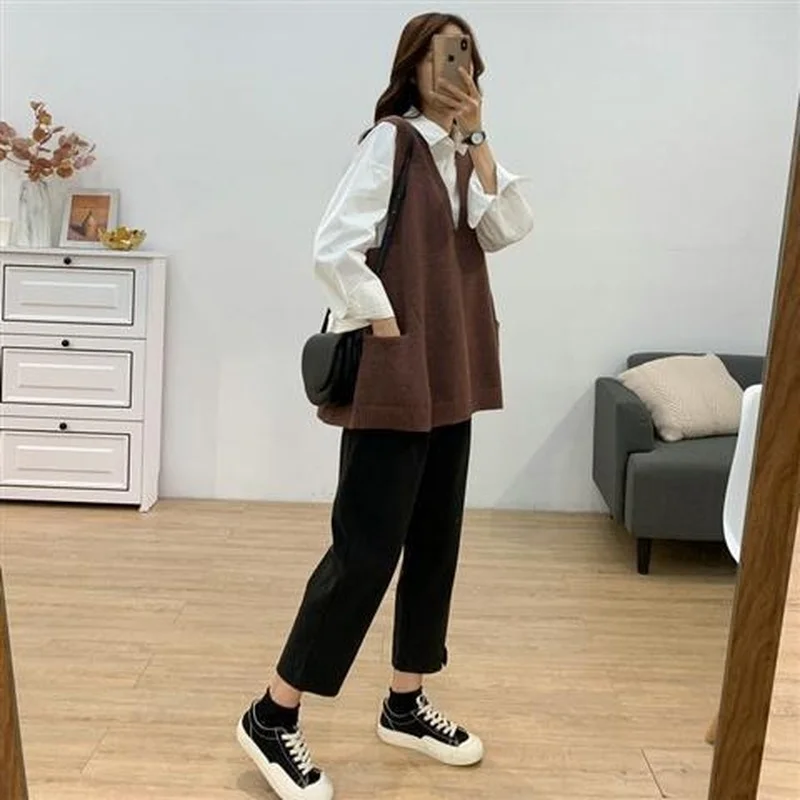 Джемпер женский вязаный с V-образным вырезом однотонный простой универсальный