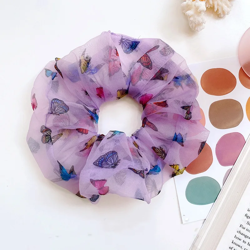 

Women Vintage Butterfly Print Organza Elastic Hair Band Sweet Chiffon Hair Tie Big Hair Scrunchies Colorful Hair Accessories