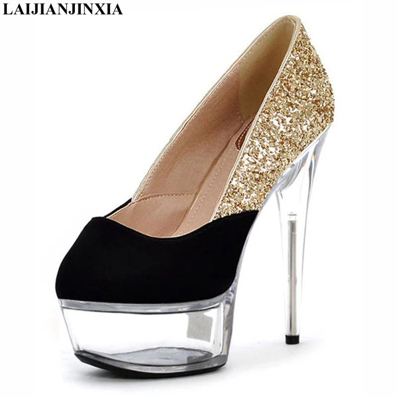 

LAIJIANJINXIA New 15cm Sexy Close Toe High Heels Night Club Party Queen Dance Shoes Platform Pumps Women Dress Dance Pumps Shoes