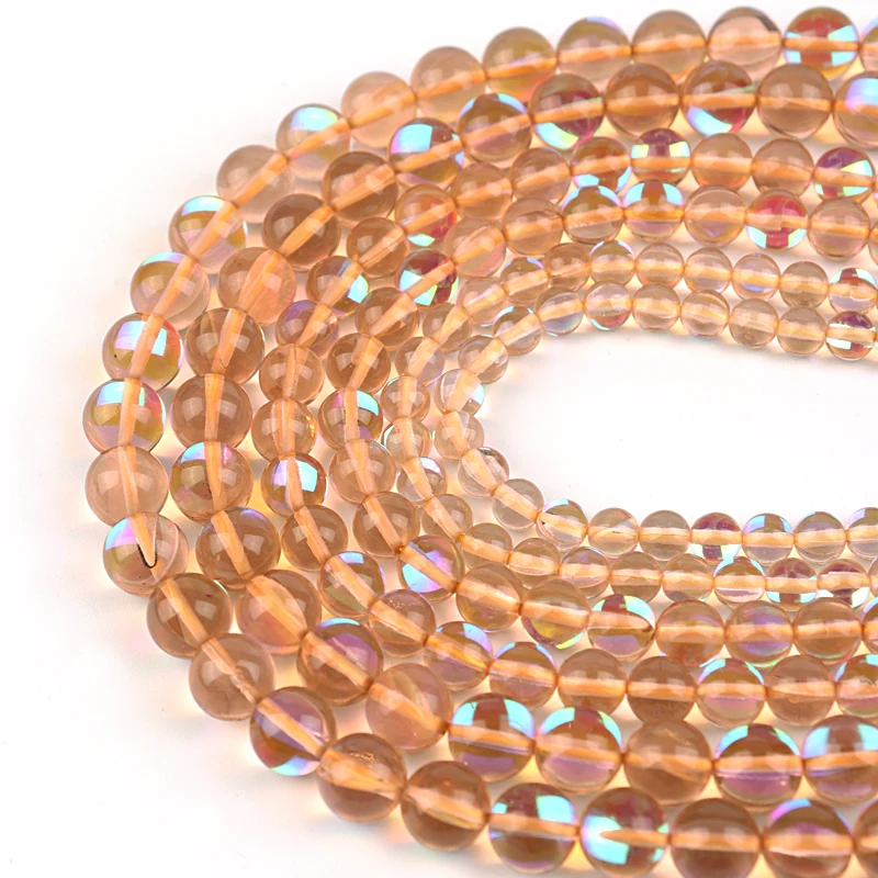 

Natural Stone Champagne Moonstone Beads Round Loose Beads For Jewelry DIY Making Bracelet Accessories 15" 6/8/10mm Beadtales