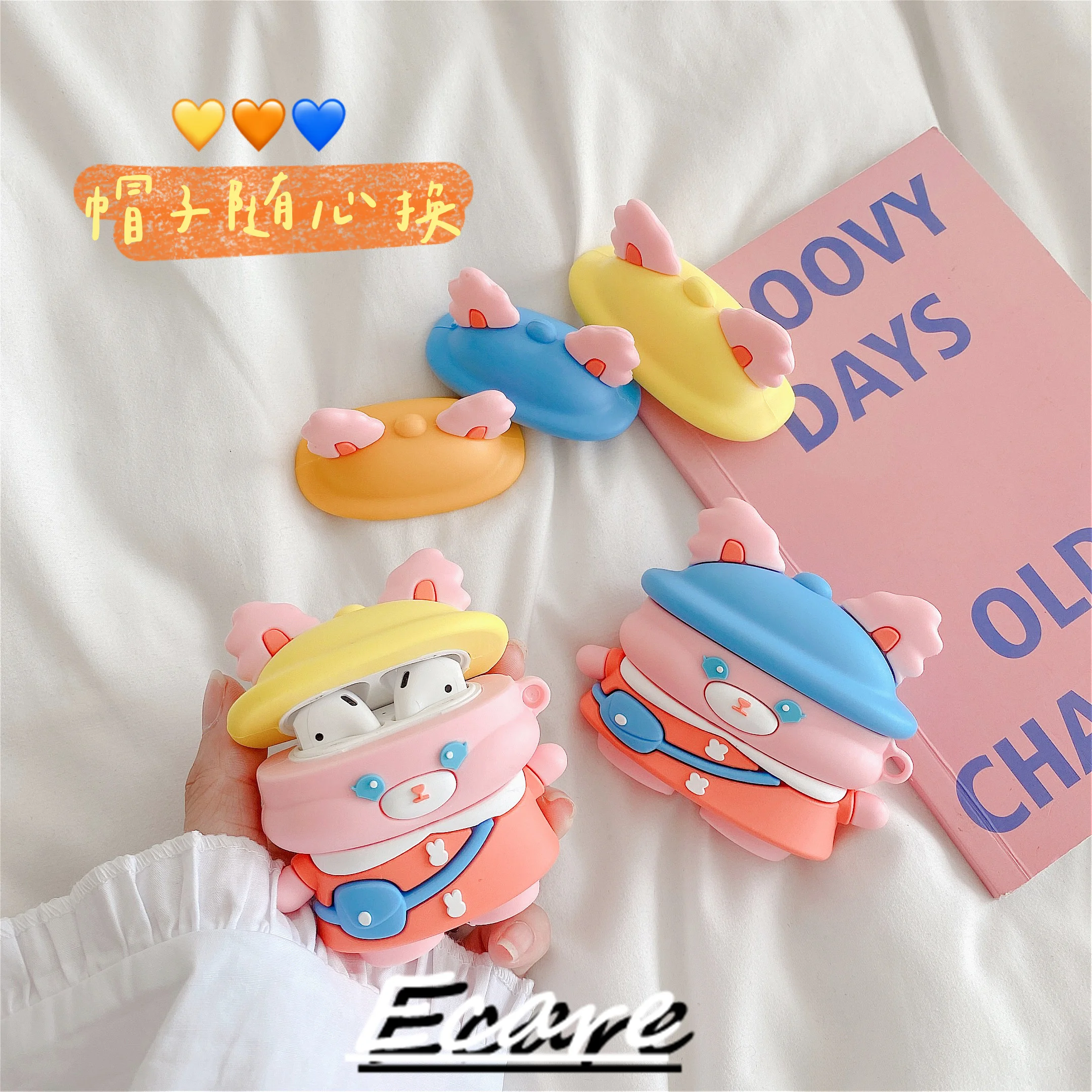 

Мягкий чехол Ecare для Airpods Pro Airpods 2/1 ТПУ милый 3D кролик с тремя шляпами беспроводные наушники защитный чехол Аксессуары