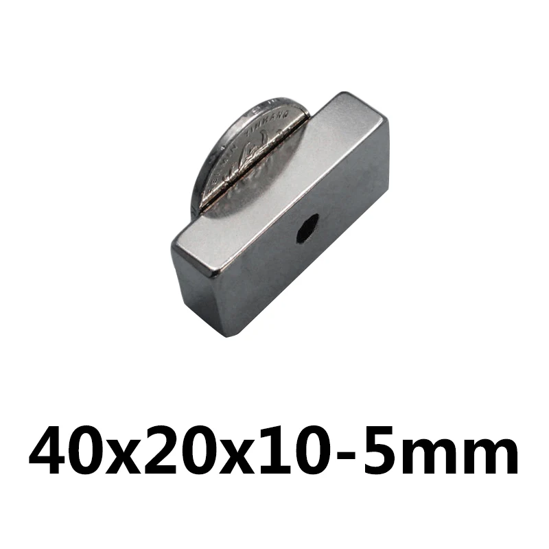 

1/2/3PCS 40x20x10-5mm Powerful Block Magnets Strip Double Holes 5mm Permanent Magnet N35 NdFeB Neodymium Magnet 40*20*10-5mm