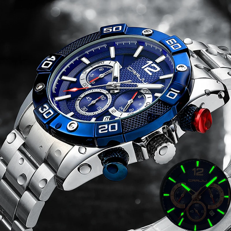 Часы наручные CRRJU Мужские кварцевые брендовые Роскошные спортивные большие